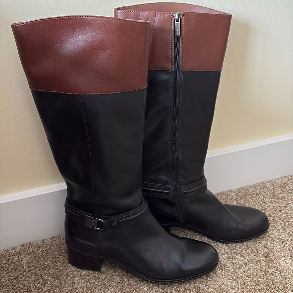 Bandolino Black Brown Leather Tall Boot Size 10